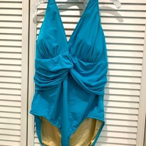 Carol Wíor Turquoise One piece Swimsuit Plus Size 24W New Wired Halter Tie neck